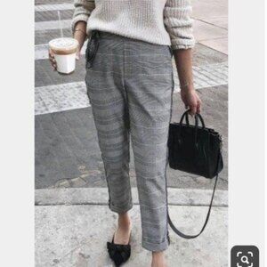 Zara Gray Glen Plaid Check Cropped Ankle Trouser Pants Side Stripe Size Small